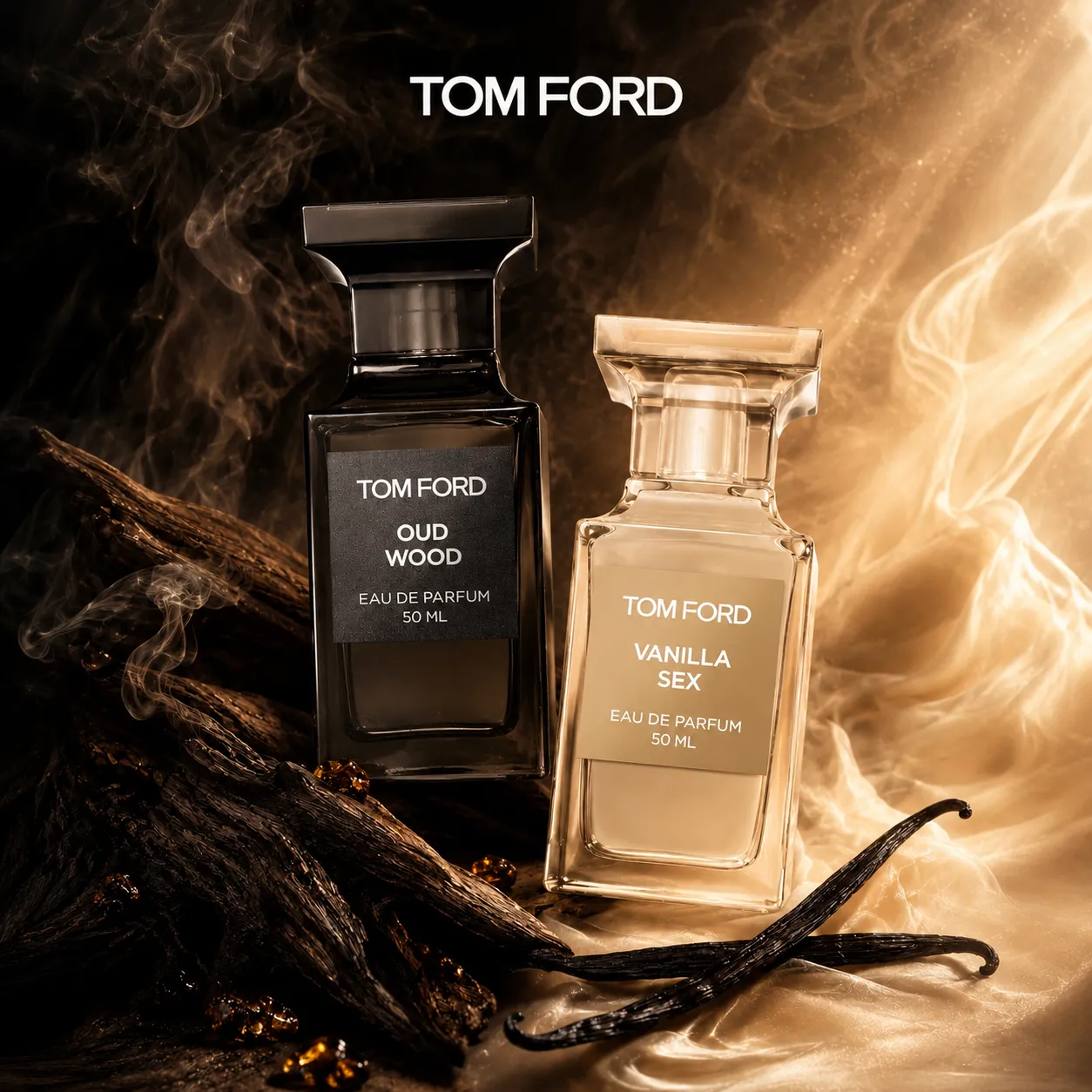 Kampanjbanner för Tom Ford Vanilla Sex och Tom Ford Oud Wood